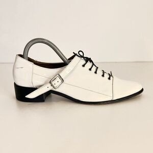 Tabitha Simmons White Patent Leather Pointed Toe Oxfords